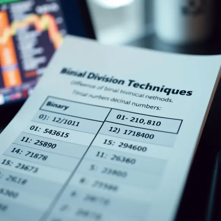 Comparison chart highlighting differences between binary and decimal division methods