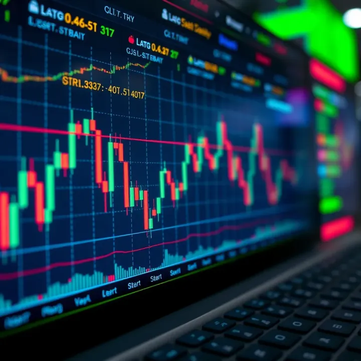 Digital chart showing cryptocurrency market trends and candlestick patterns
