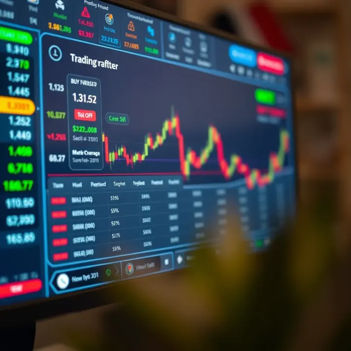 Computer screen displaying cryptocurrency trading platform with buy and sell options