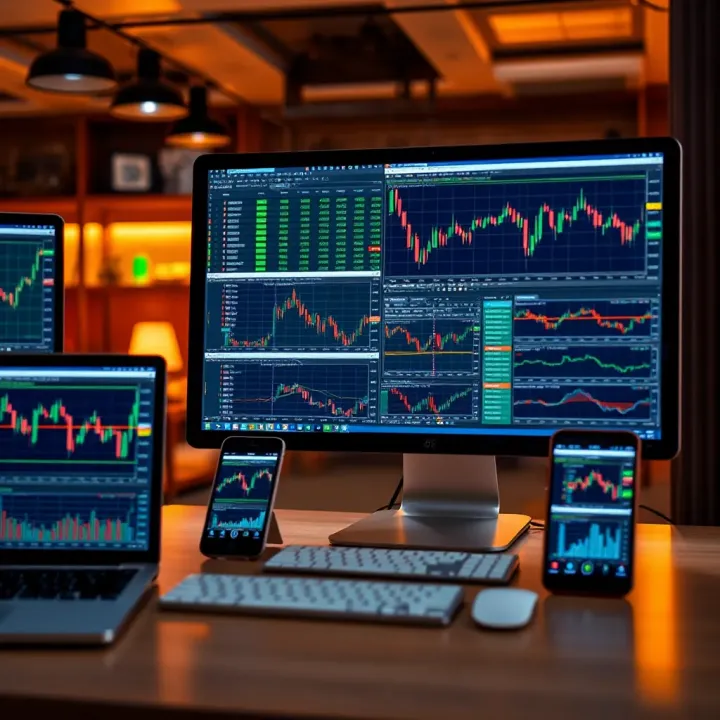 Various forex trading tools and platforms displayed on computer and mobile devices