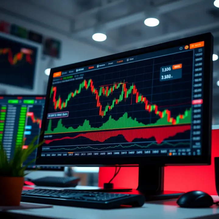 Illustration of a computer screen displaying financial charts and trading platform interface