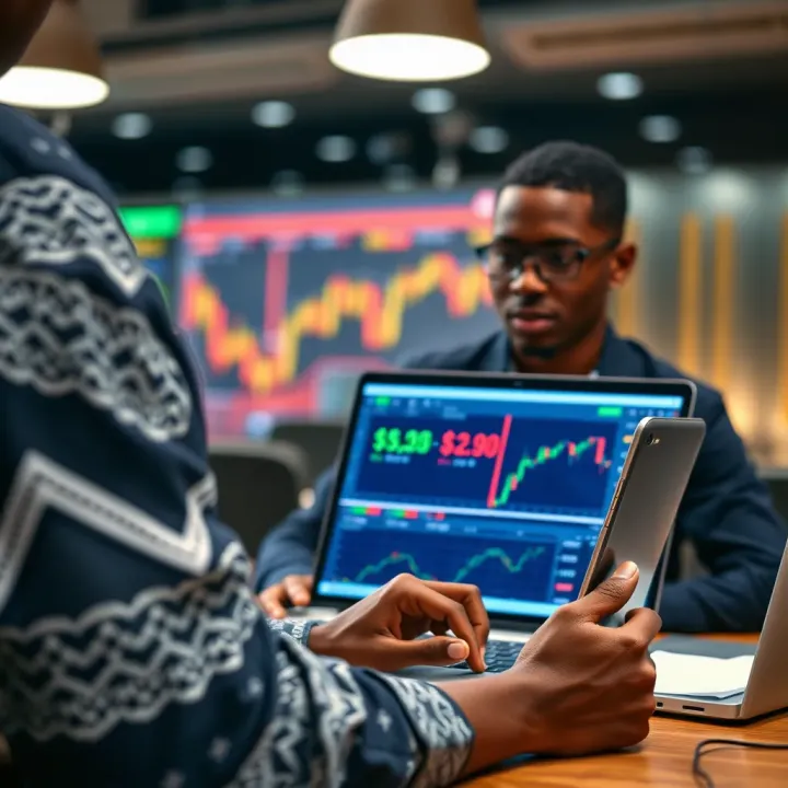 Nigerian trader using laptop to participate in an online binary options forum