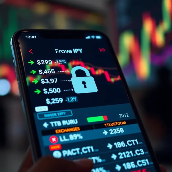 Secure mobile forex app interface with lock icon and currency exchange rates