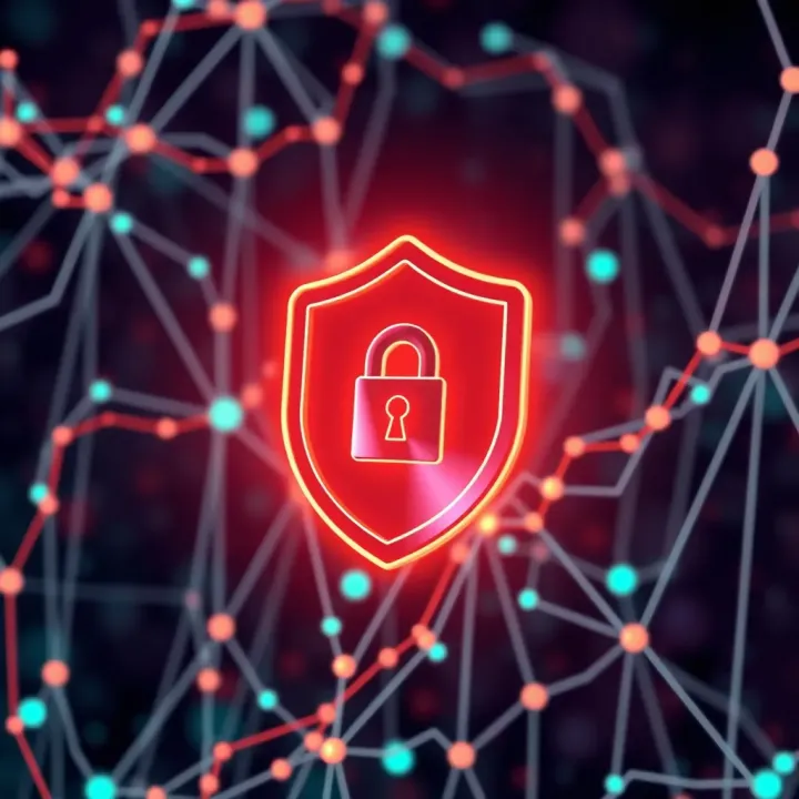 Security shield icon overlaid on a digital network background representing secure crypto trading