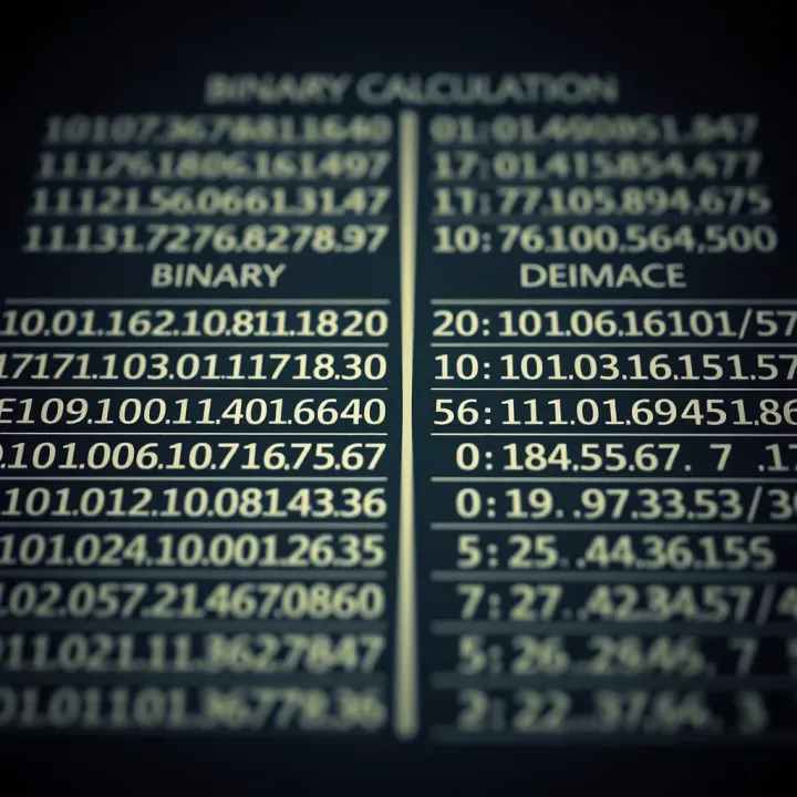 Conversion chart illustrating binary numbers and their decimal equivalents