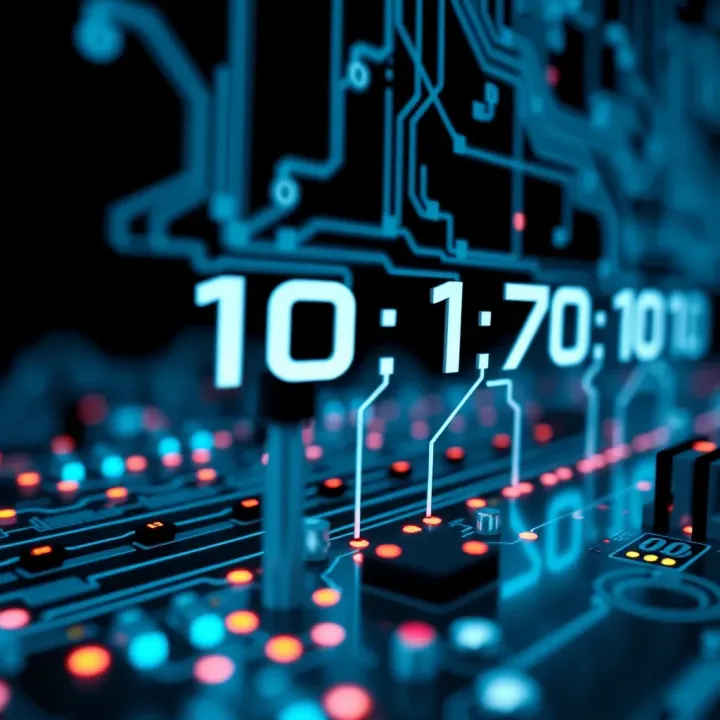 Diagram illustrating binary digits represented as sequences of zeros and ones with electronic circuits