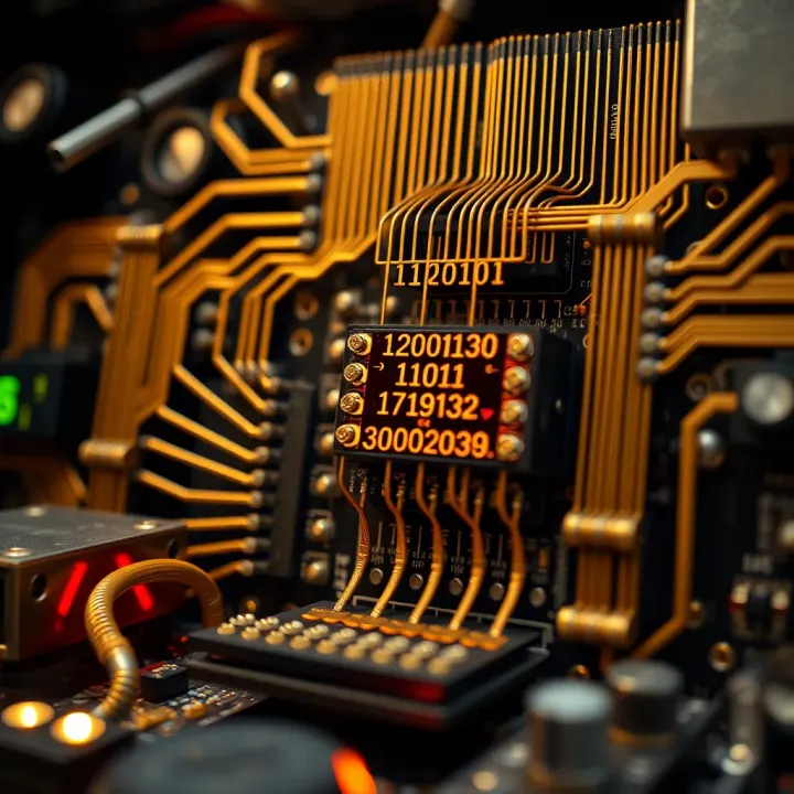 Visual representation of binary converters in electronic circuits showing digital signals flow