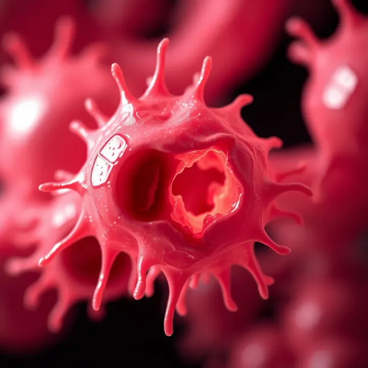 Microscopic view of an amoeba undergoing binary fission showing the division of the nucleus and cytoplasm