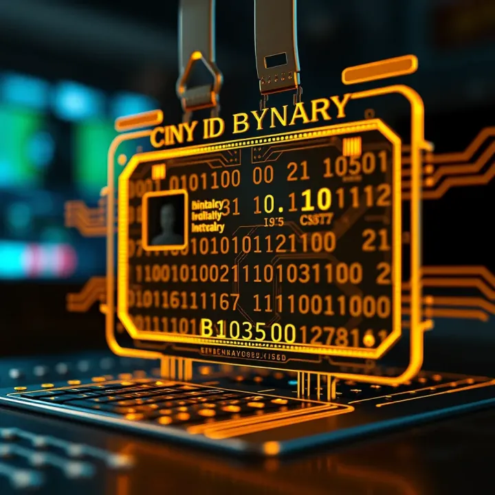 Conceptual representation of binary ID card technology integration within digital identity systems