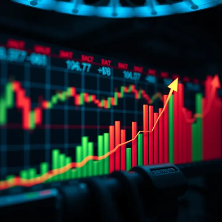 Graph showing asset price movement with upward and downward trend arrows