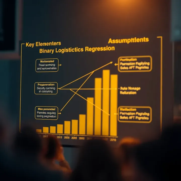 Key Elements and Assumptions in Binary Logistic Regression Diagram depicting key components and assumptions involved in binary logistic regression modeling