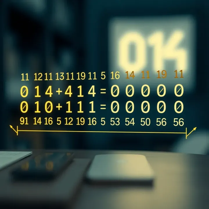Diagram showing binary digits aligned for addition with carry-over bits highlighted