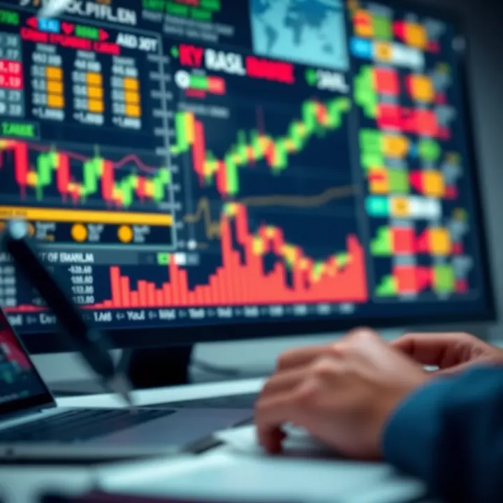 Illustration showing key concepts and flow of binary option trading with charts and arrows