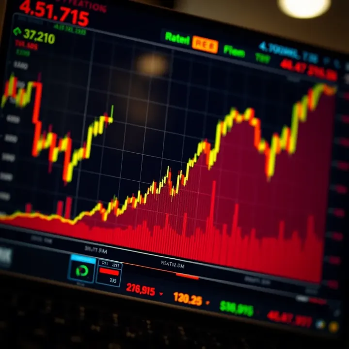 Graph showing rising and falling asset price trends with binary options trading interface