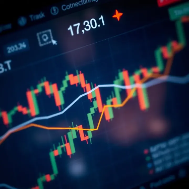 Graph displaying upward and downward trends with technical indicators overlaid