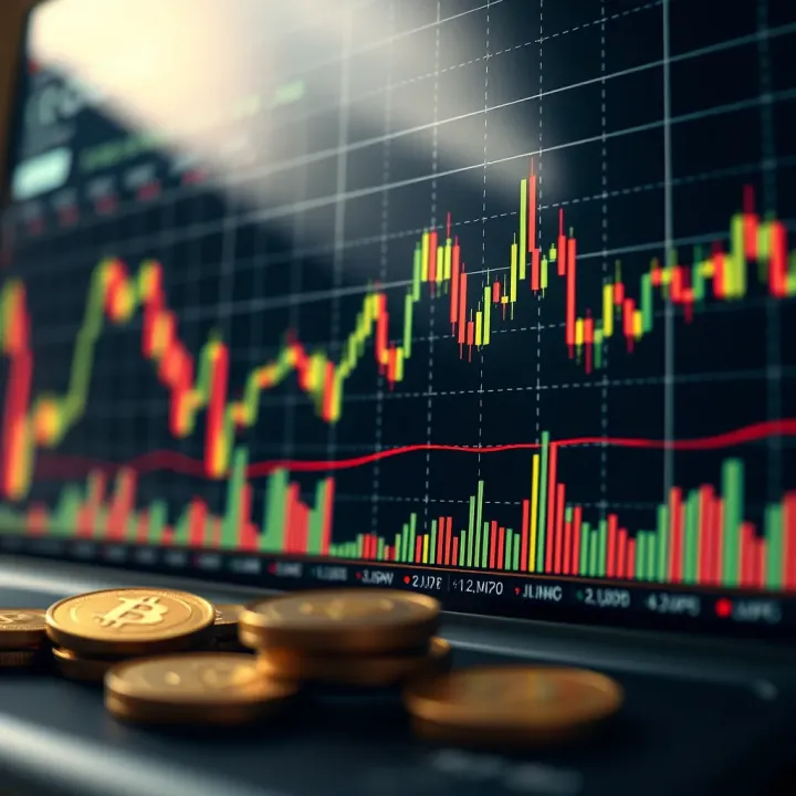 Digital representation of cryptocurrency charts and trading graphs illustrating market trends