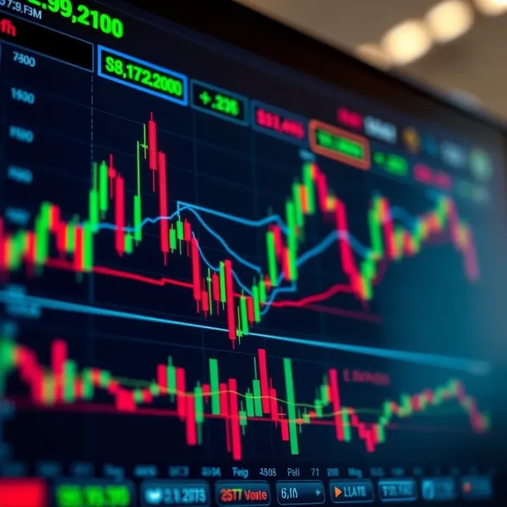 Chart showing forex currency pairs and fluctuating market prices on a digital trading platform