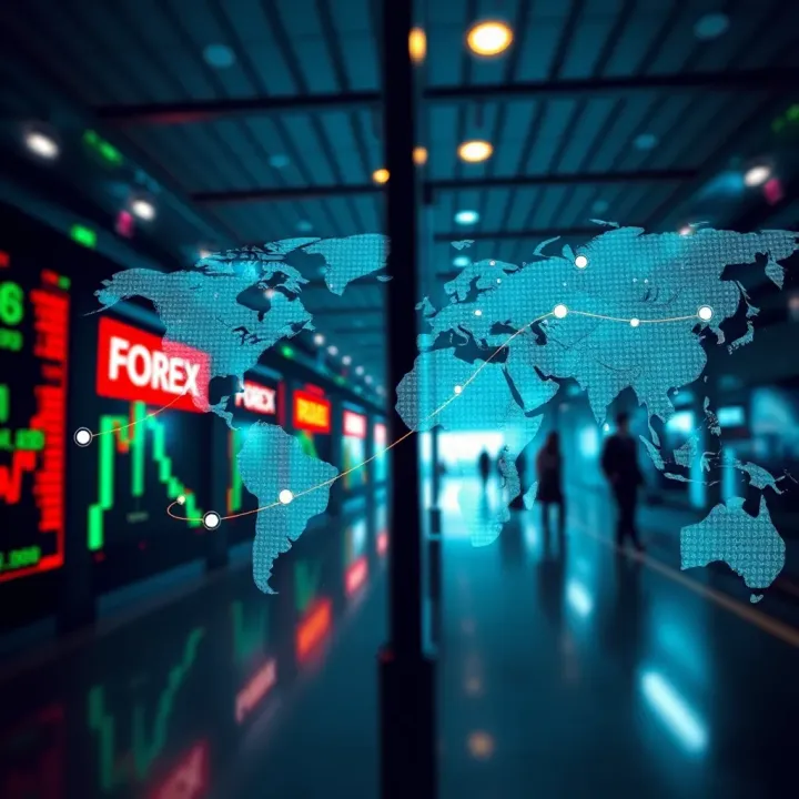 Global currency exchange network illustrating forex market connections