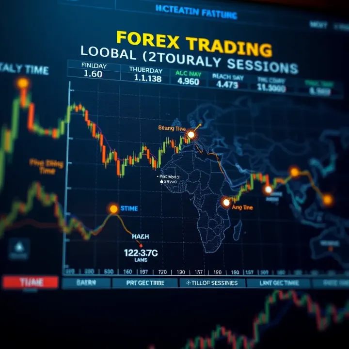 Global map highlighting major forex trading sessions with local time indicators for key financial centers