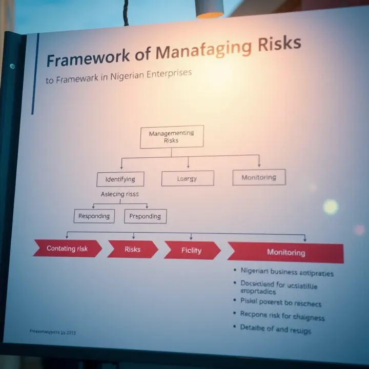 Graphic showing a flowchart of identifying, assessing, responding to, and monitoring risks in a Nigerian business context