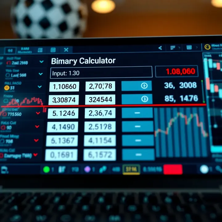 Screenshot of an online binary calculator interface with input fields and output results